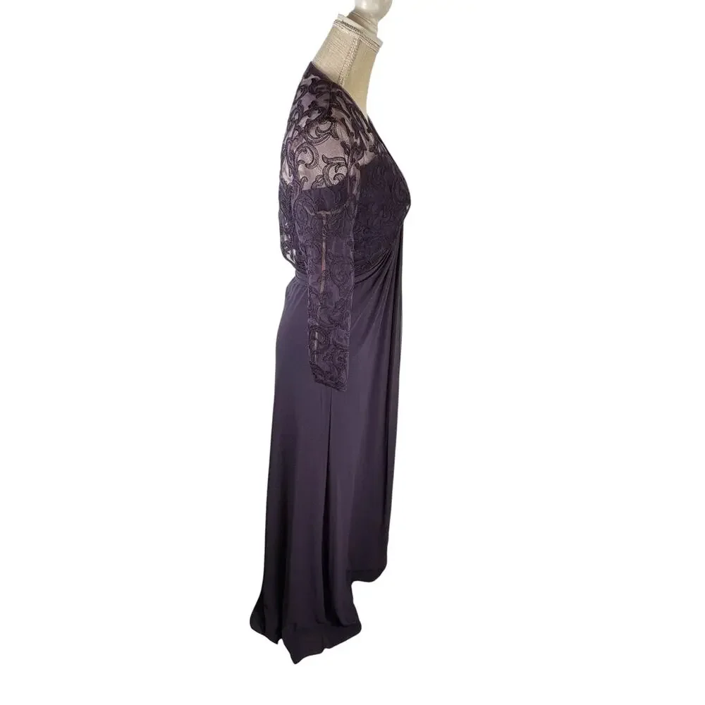 Tadashi Shoji 2 Piece Evening Gown Maxi Dress Women's 8 Purple Lace Jacket Party