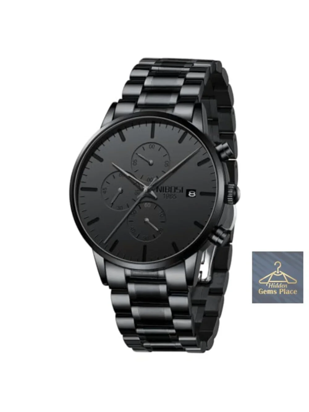 Minimalist Analog Chronograph Watch with Date, Stainless Steel