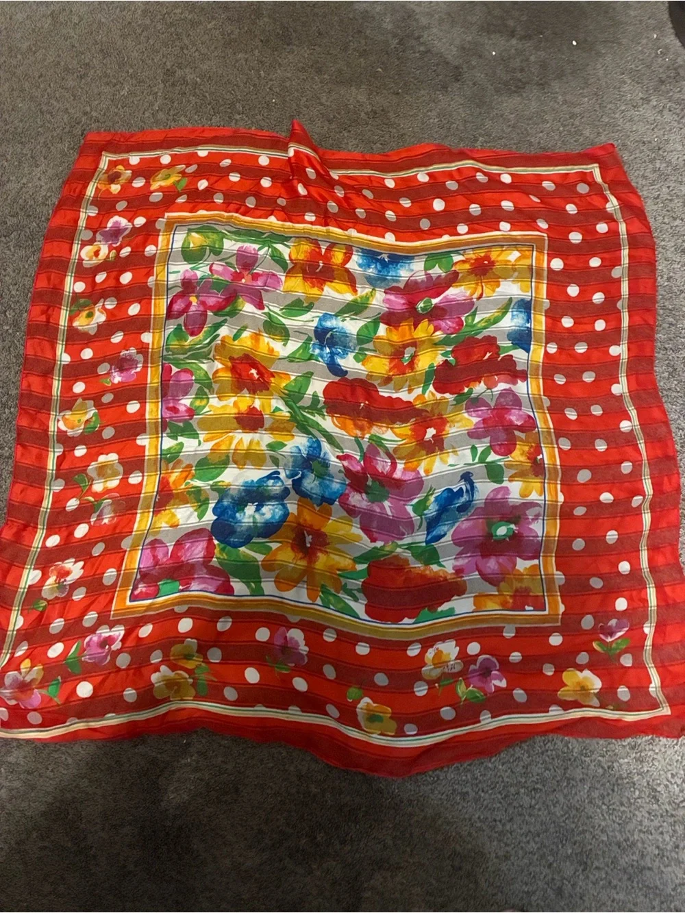 vintage Italian novelty silk scarf Foral with polkadots