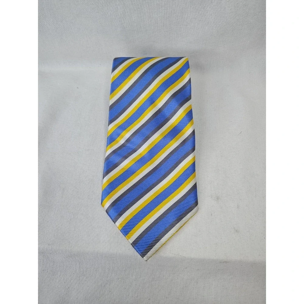Hugo Boss Men's Tie Blue Yellow Stripe‎ Silk Necktie Made In Italy MOD 60