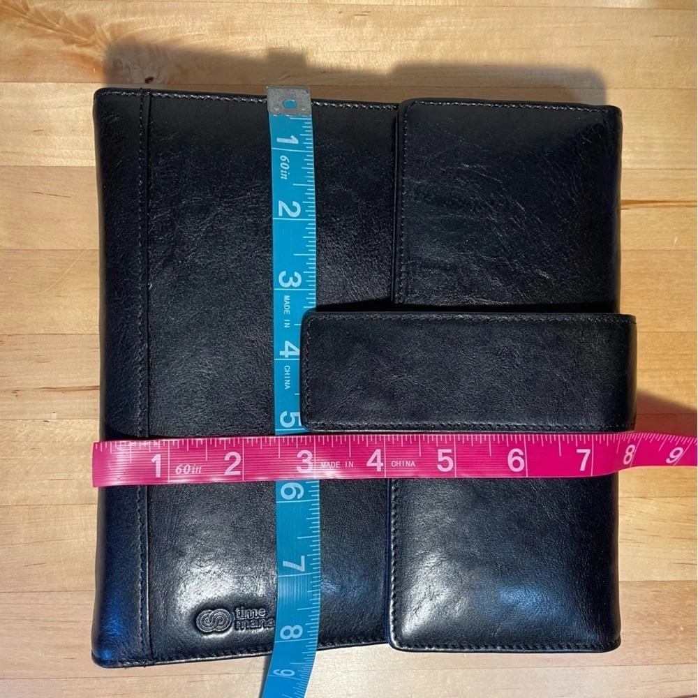 Vintage Time Manager Original Black Gloss Leather 6-Ring Personal Planner Binder
