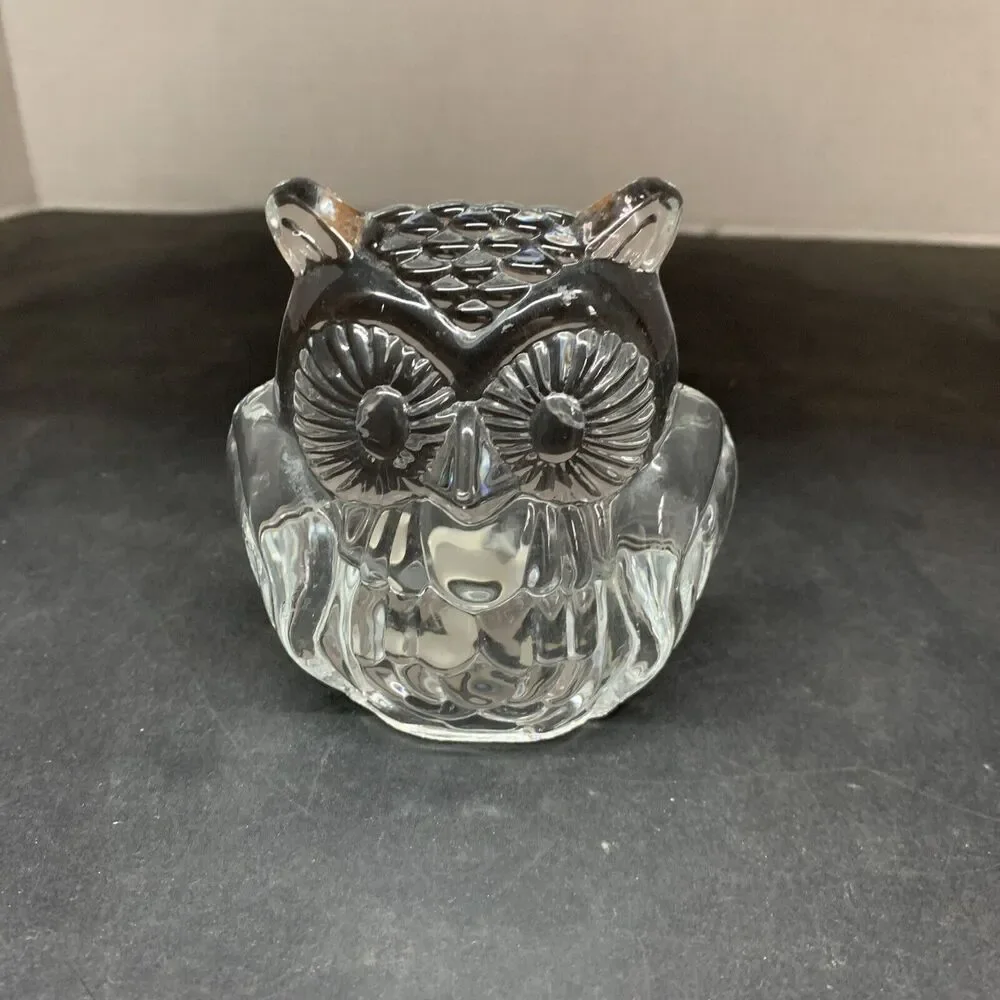 Party Lite Clear Glass Owl Candle Holder 4” Votive Tea Light