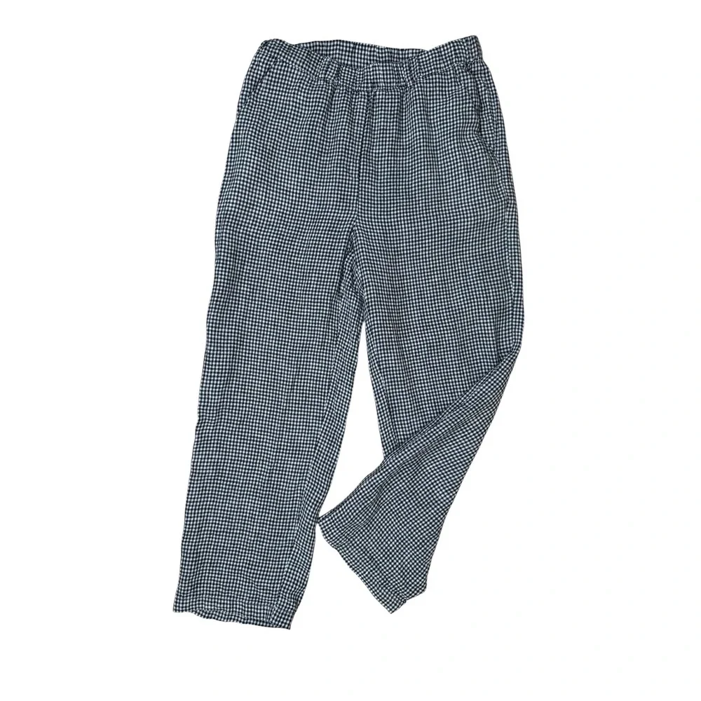 Quince Small Gingham Pants Coastal 100% Linen Elastic Waist