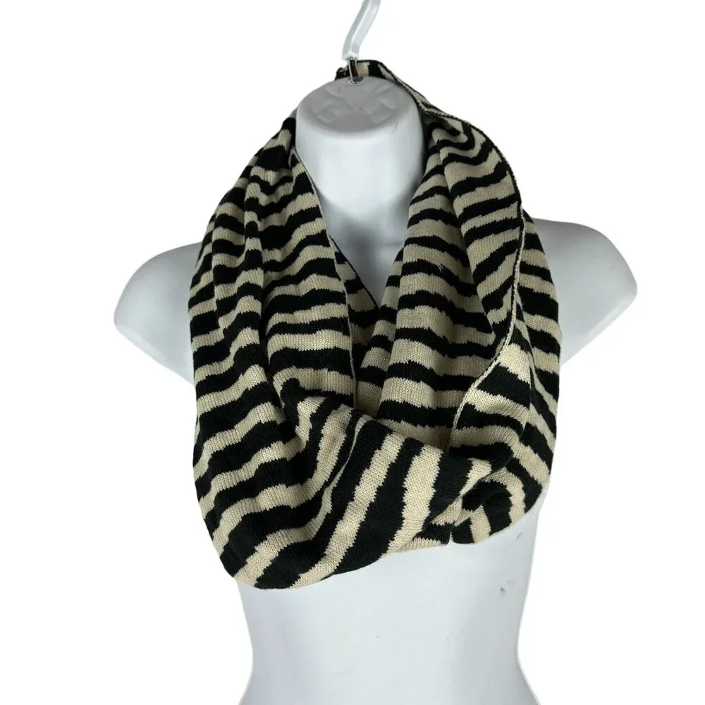 Striped Black & White Infinity Scarf - 100% Acrylic Hand Wash - Made In China