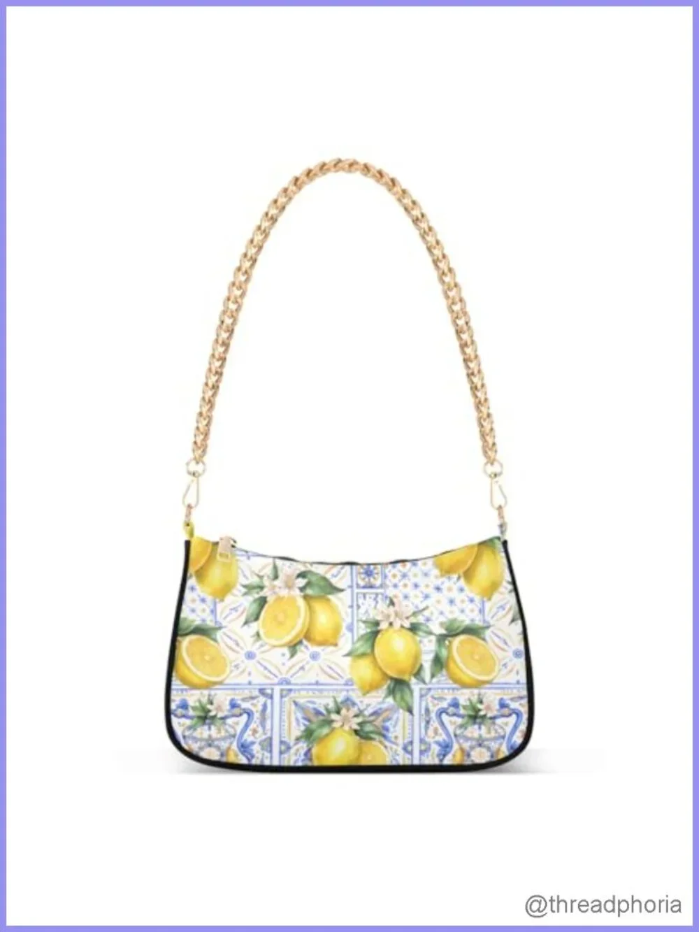 Womens Hobo Shoulder Bag Vintage Print Tote Handbag with Zipper Closure Gold