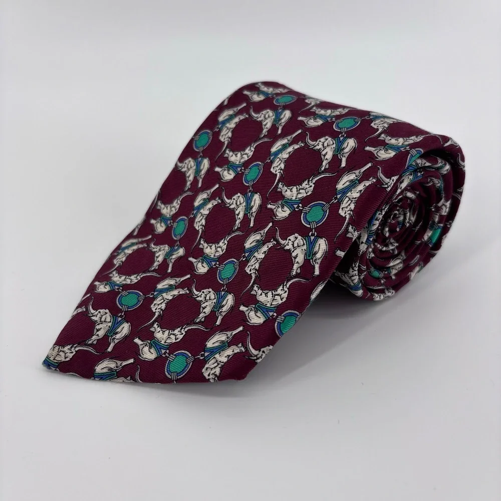 Brooks Brothers Makers Elephant Bit Print Silk Tie Mens OS Burgundy Red Preppy