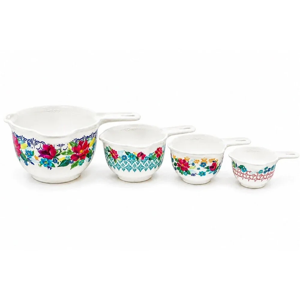 Vintage Floral Plastic Measuring Cups Set of 4 Nesting 1/3 1/4 1/2  1 Cup Retro