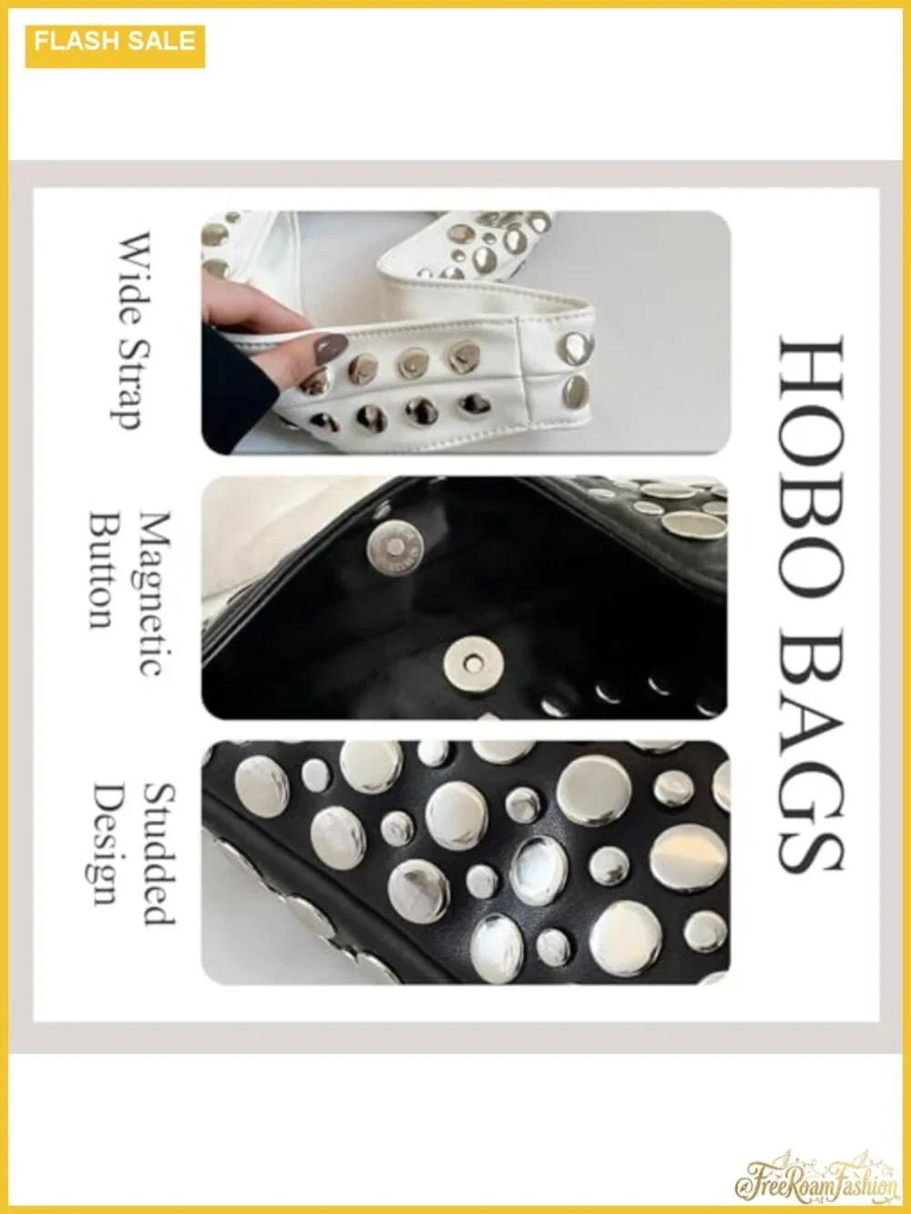 Studded Y2K Hobo Shoulder Bag Faux Leather Punk Underarm Tote Handbag