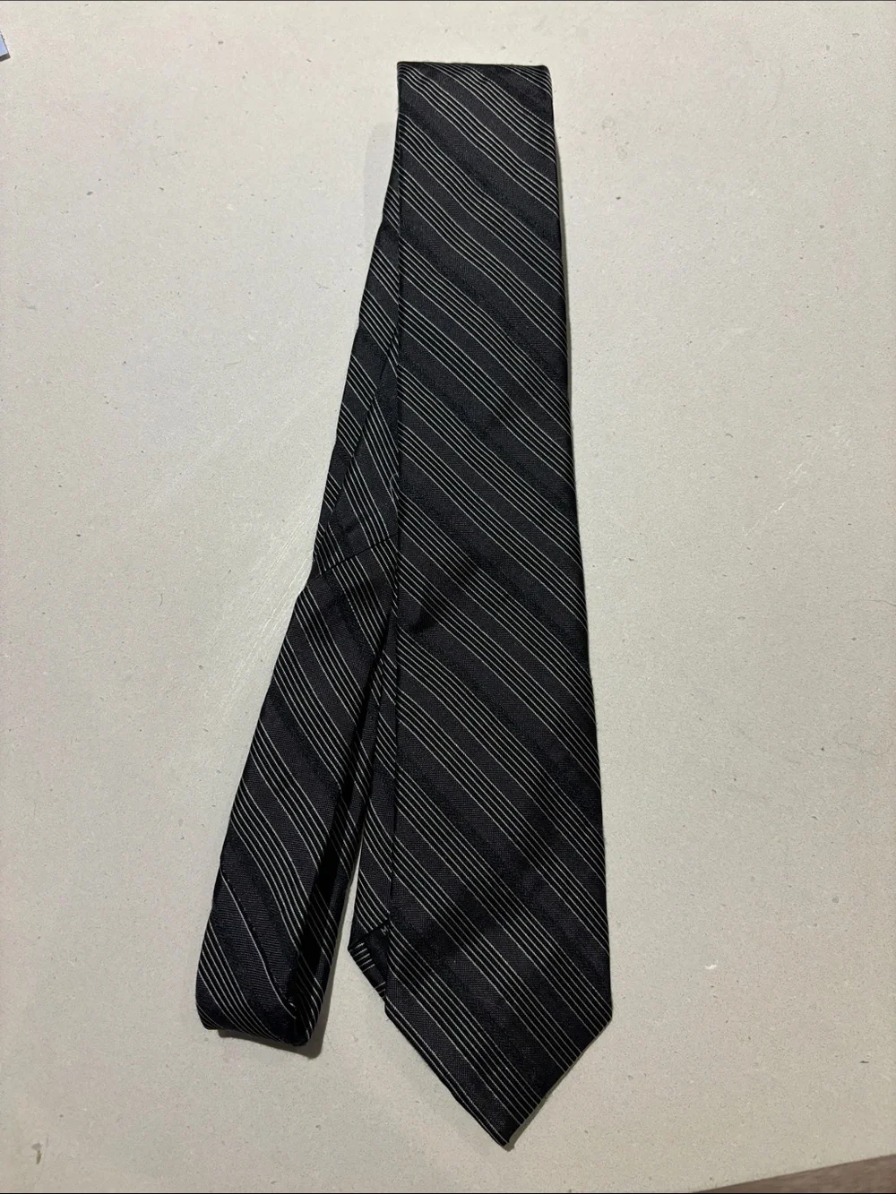 Calvin Klein Black Tie with Silver Diagonal Stripes