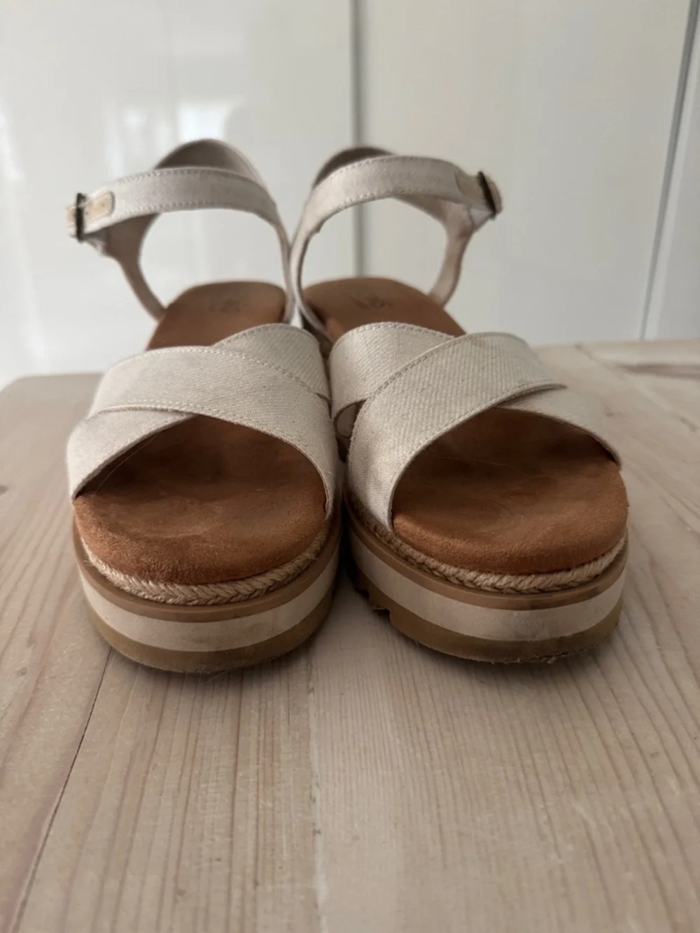 Toms Cream Platform Espadrille Sandals with Ankle Strap