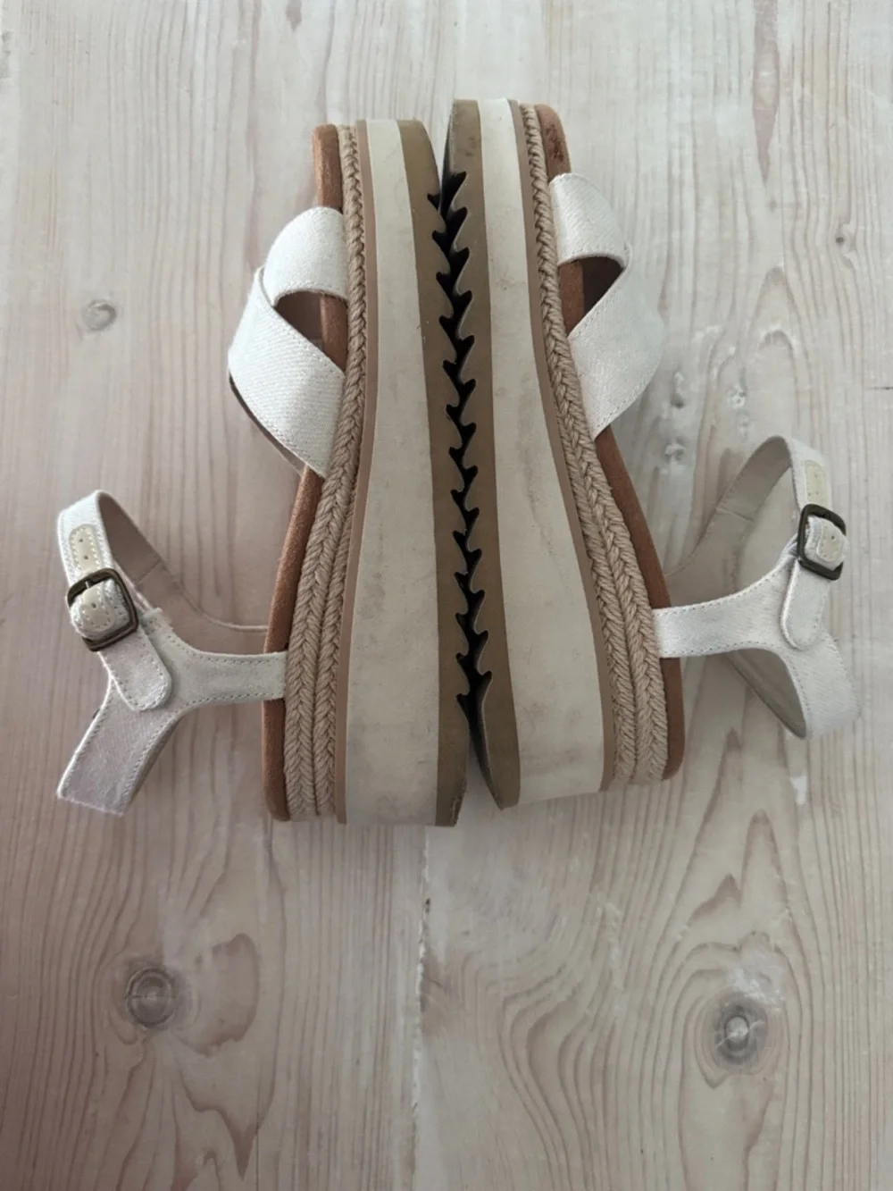 Toms Cream Platform Espadrille Sandals with Ankle Strap
