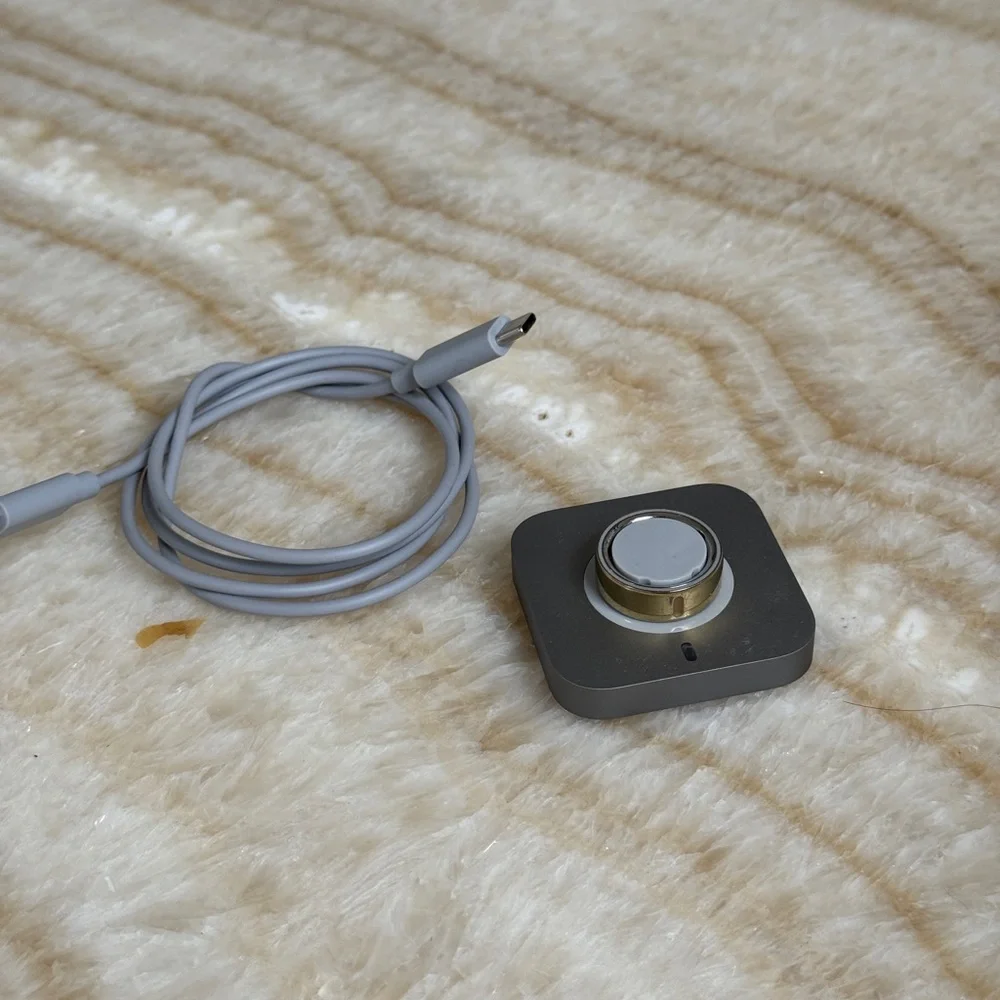 Gold Oura Ring 4 Smart Ring with charging dock