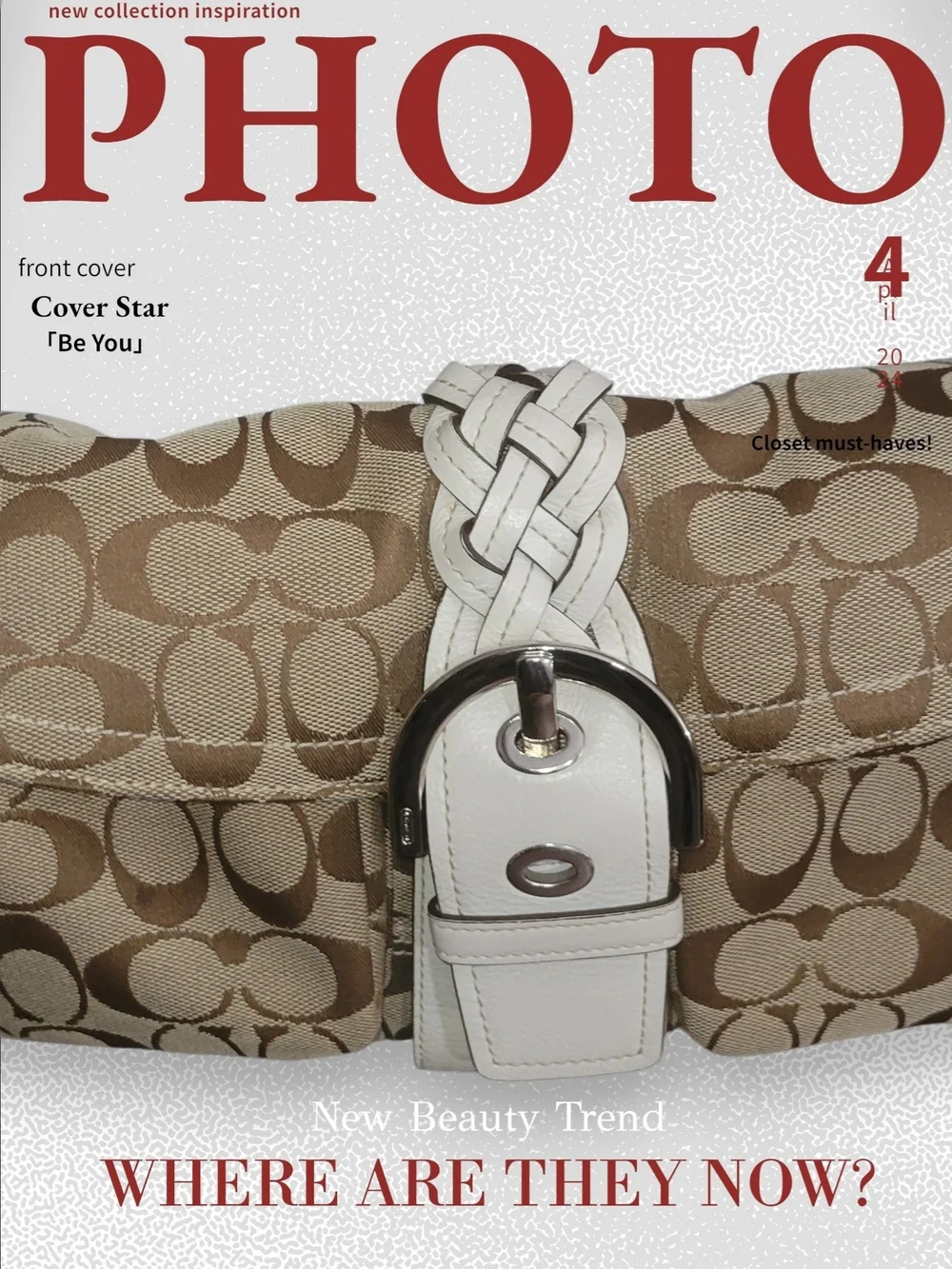 Coach Tan Signature Canvas Hobo with White Leather Trim