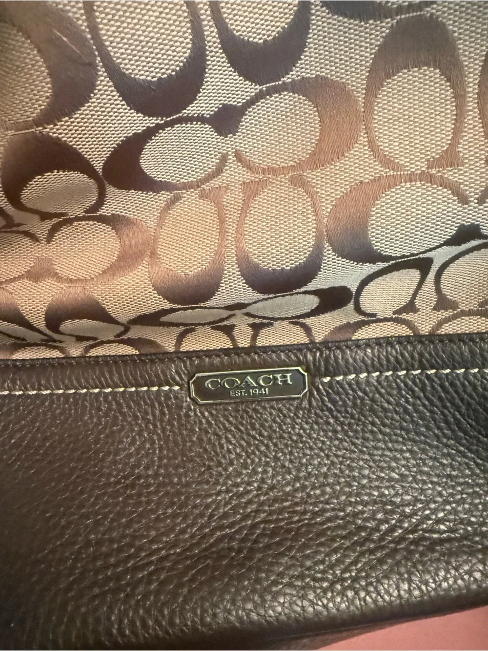 Vintage Coach Brown Signature and Leather Hobo Shoulder/ Crossbody bag