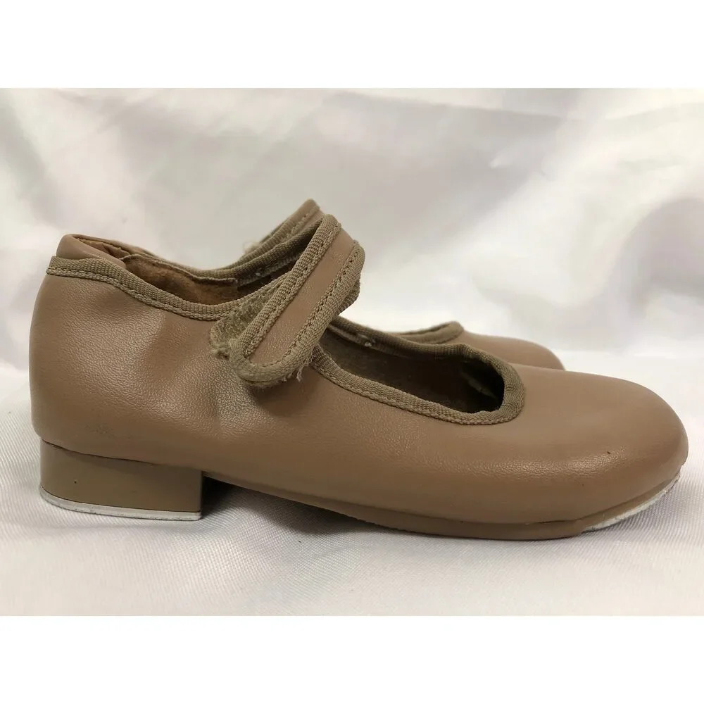 Pre-Owned Dance Tap Shoes Dance Class Child 10M Tan Mary Jane Easy Strap