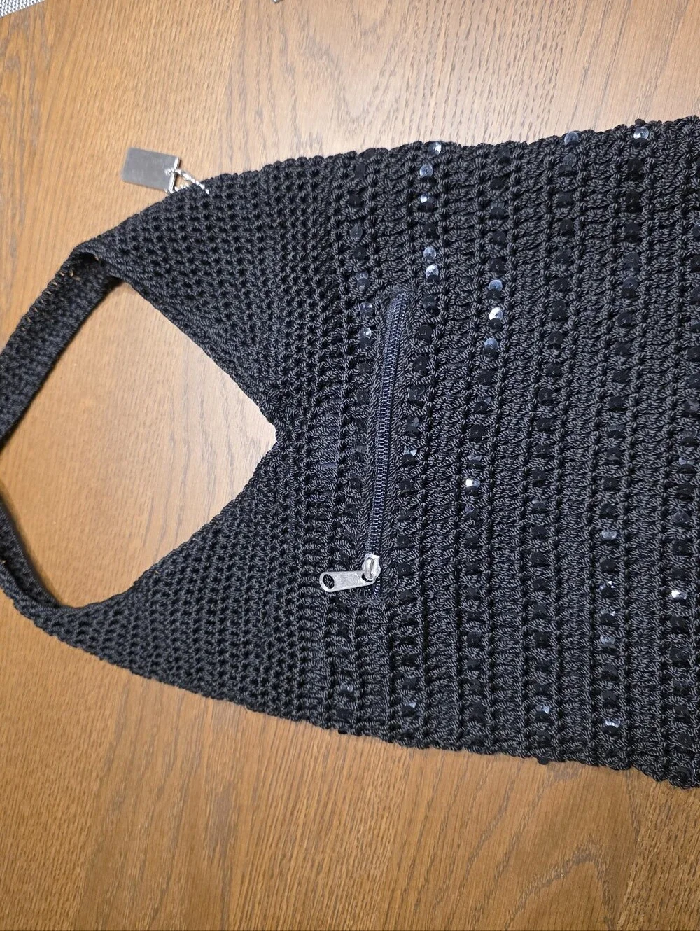 Y2K Lina Black Crochet Sequin Slouchy Hobo Shoulder Bag