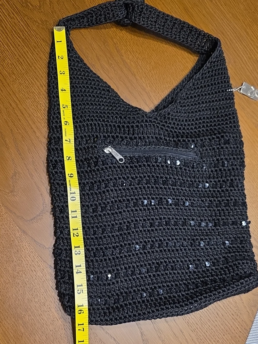 Y2K Lina Black Crochet Sequin Slouchy Hobo Shoulder Bag