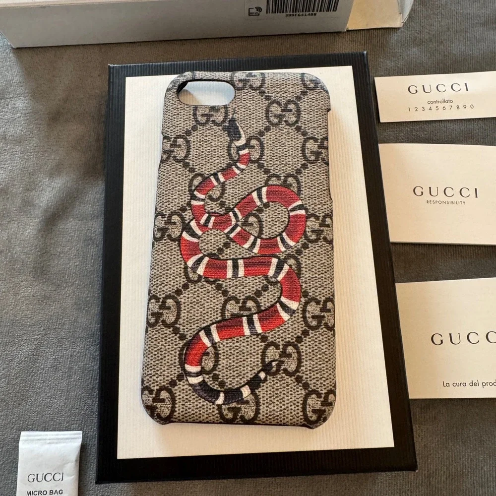 Gucci iPhone 7/8 Case Brown GG Supreme Kingsnake Luxury Designer Cover Italy