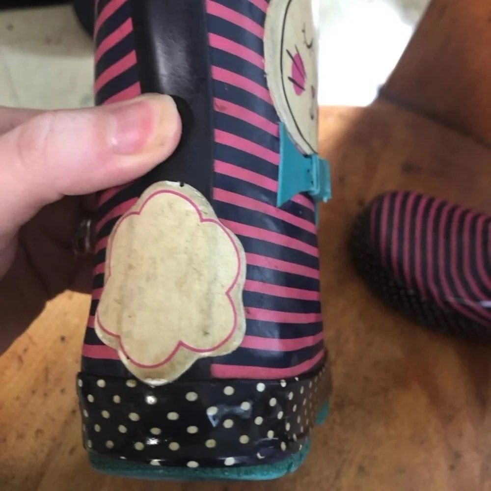 Toddler Girls Pink Striped Bunny Rain Boots Size 10 Polka Dot Rubber‎ Wellies