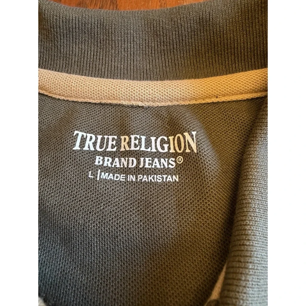 TRUE RELIGION Polo Shirt Mens Size L Green/ Beige