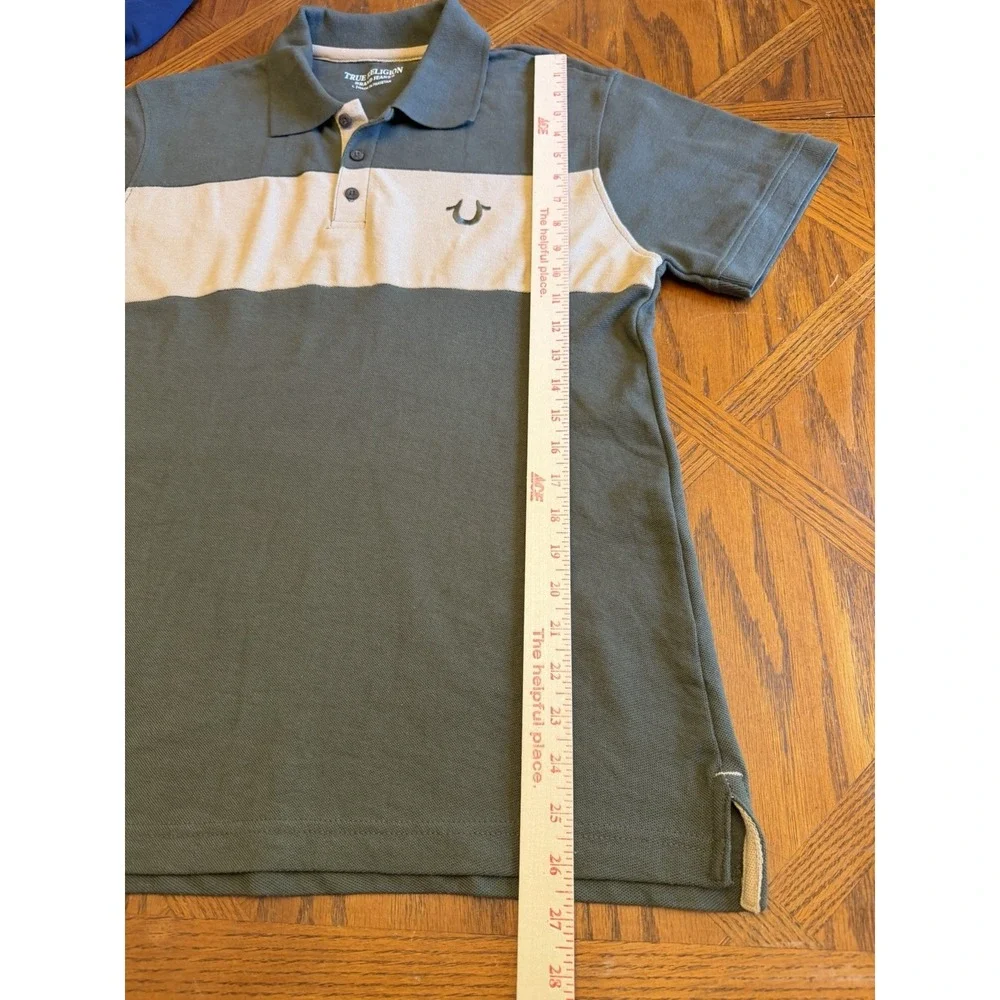TRUE RELIGION Polo Shirt Mens Size L Green/ Beige
