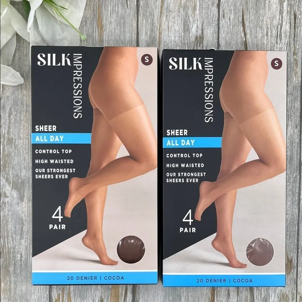 Silk Impressions 20 Denier Sheer Tights and Control Top Pantyhose 2, 4-Packs S