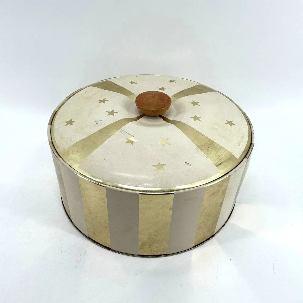 Vintage Guildcraft Gold & Cream Striped Metal Tin Bar Insulated Ice Bucket MCM
