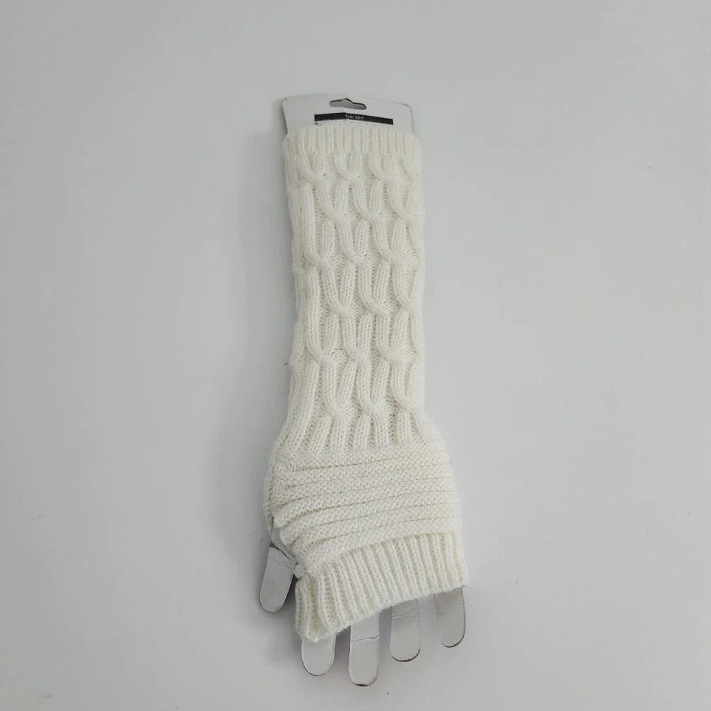 Cable Knit Long Arm Warmers‎ Fingerless Gloves Thumb Hole NEW