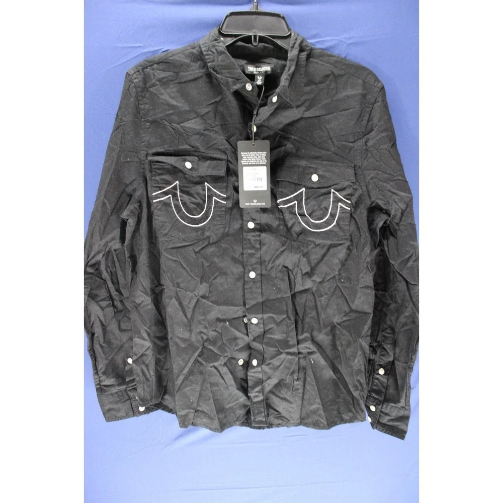 NWT True Religon‎ Woven Shirt Button Up Pearl Snap Western Cowboy Ranch Black SM