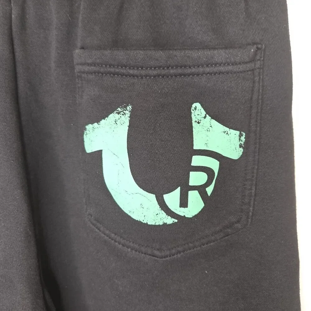 True Religion Utopia Bball Sweat Shorts Black Yellow Mint Logo Size M