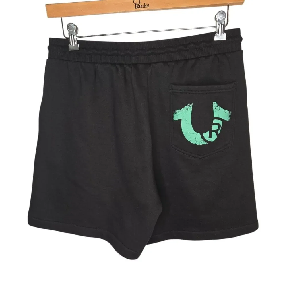 True Religion Utopia Bball Sweat Shorts Black Yellow Mint Logo Size M
