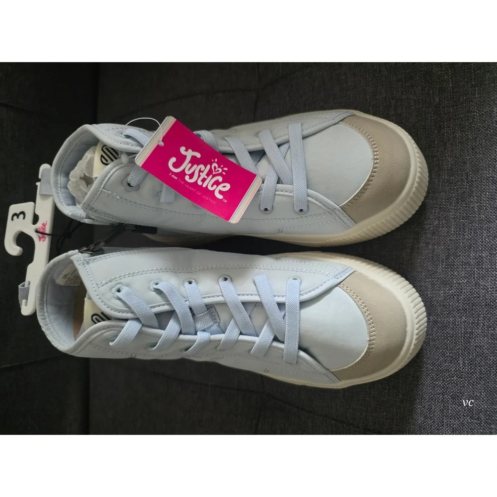 itle NWT Justice Girls Light Blue High Top Sneakers  Size 3  Side Zip