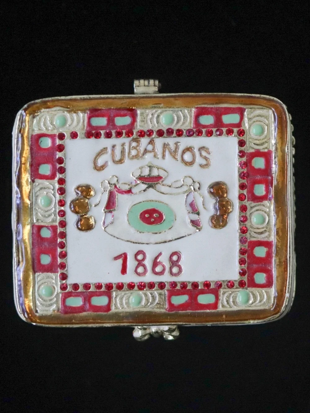 Work of Art Cubanos 1868 Enamel Rhinestone Cigar Trinket Box
