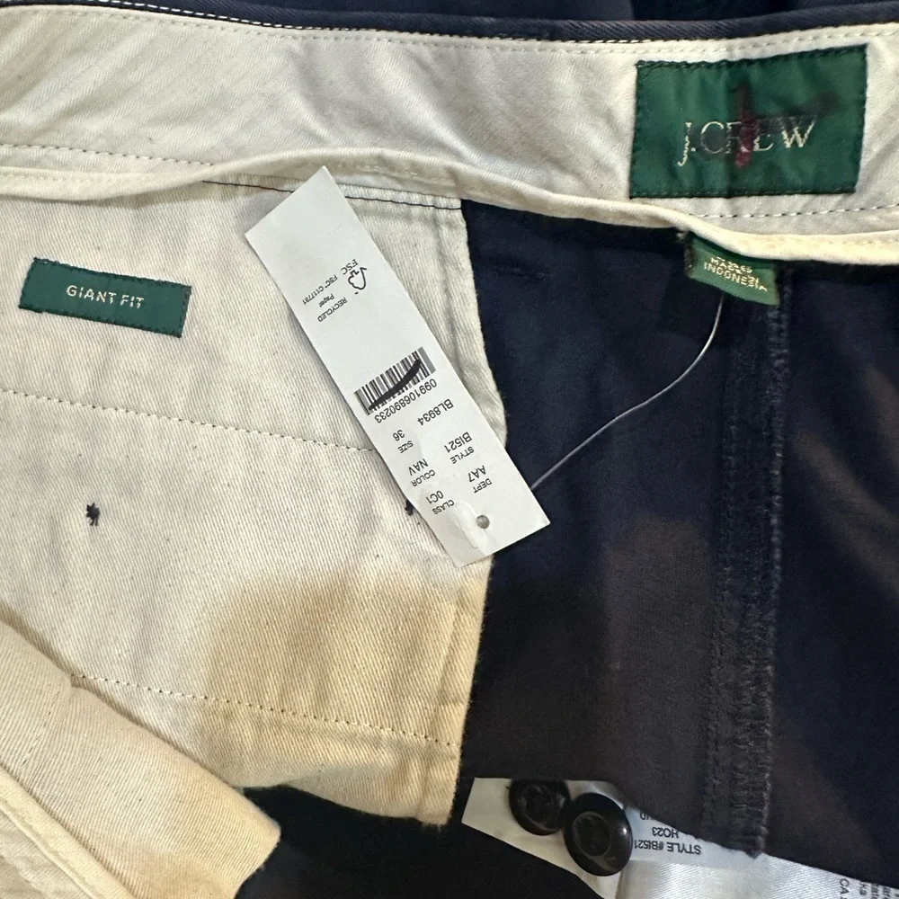 J Crew Straight Leg Flat Front Cuffed Chino Pants Navy Blue 36 NWT