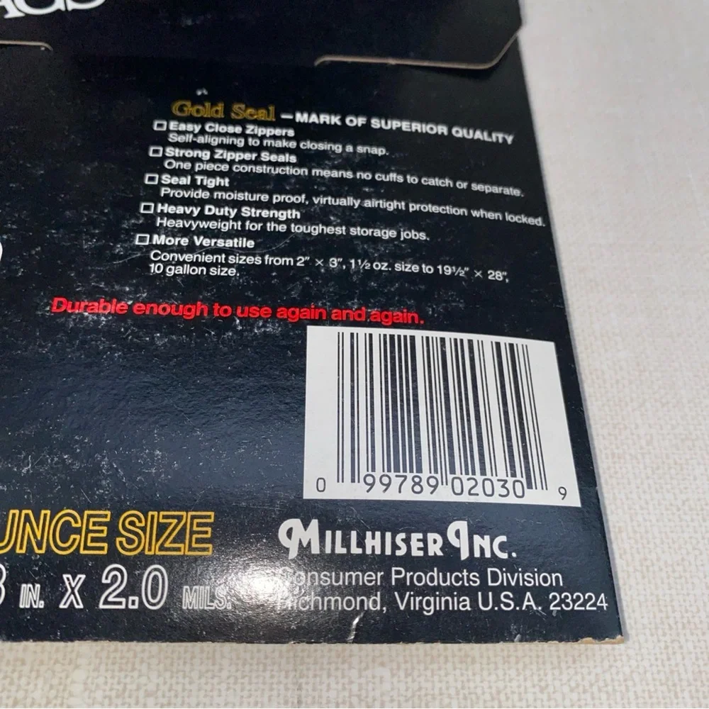 Millhiser Inc Richmond Virginia VTG  Zippered Plastic Bags Home Travel‎ Use