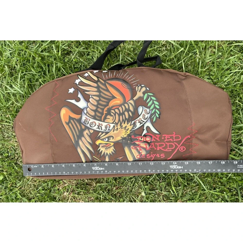 Ed Hardy Born Free Eagle Duffel Gym Bag Brown Tattoo‎ Art Weekender Travel Strap