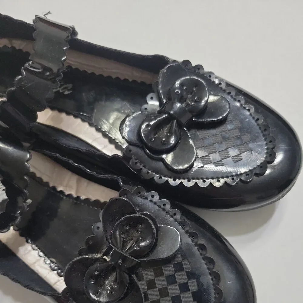 Ameta Shoes Girl 4 Black Hook Loop Flat Mary Jane Strap Top Comfort Stretch Flat