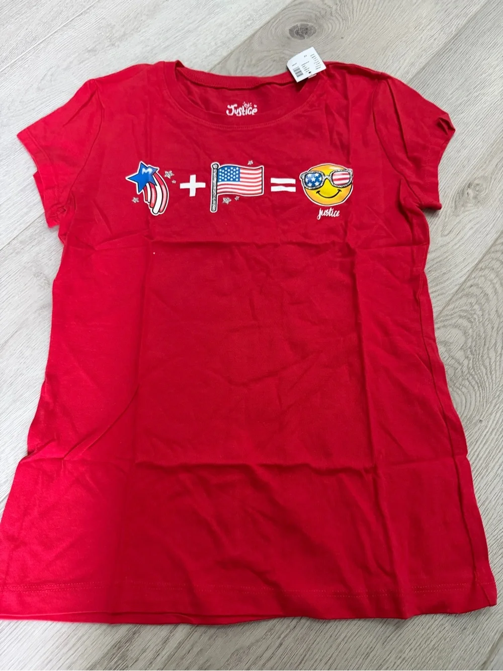 Justice Red Short Sleeve Tee with Patriotic Emoji Graphics
