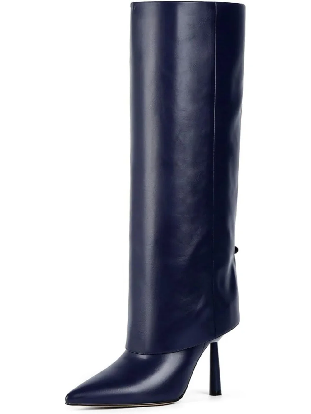 Women's Blue Stiletto Heel Pointed Toe Side Zipper Knee High Shark Boots