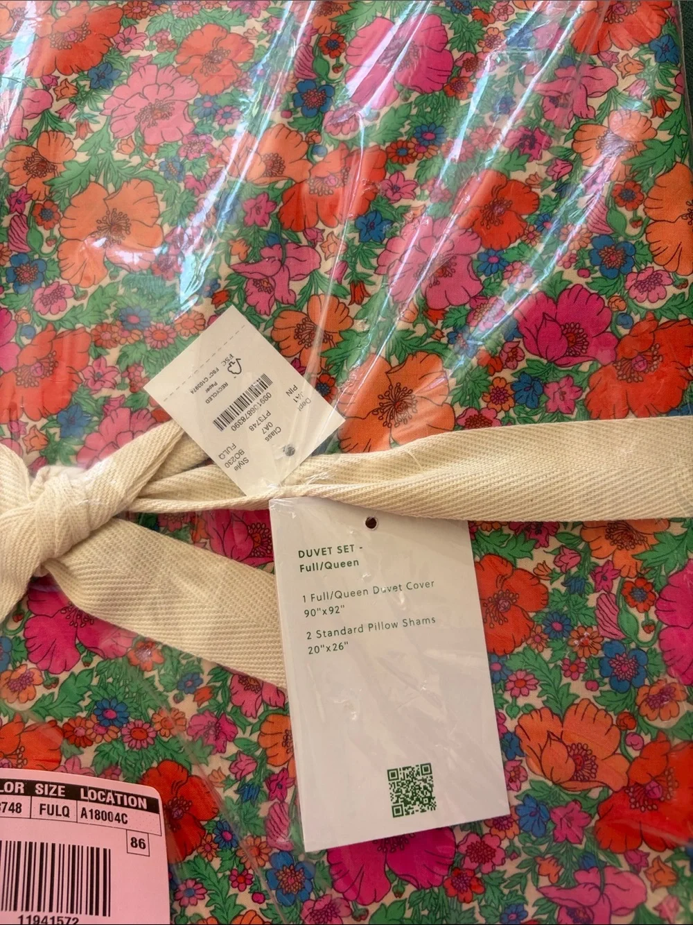 J. Crew Bright Floral Full/Queen Duvet Cover in Orange, Pink, Green, Blue