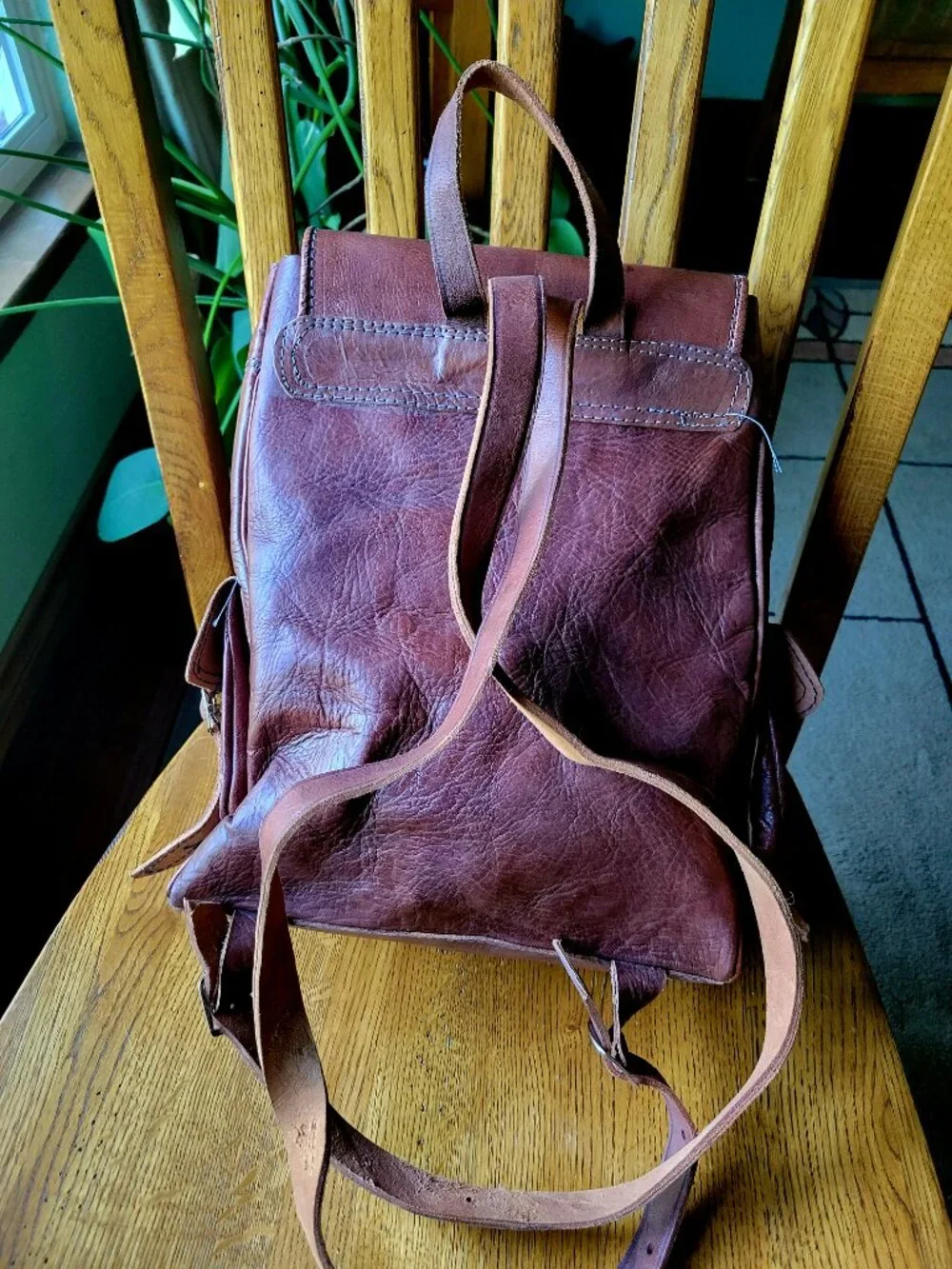 Handcrafted Moroccan Leather Kilim Rucksack Backpack Handwoven Tapestry 13”x10”