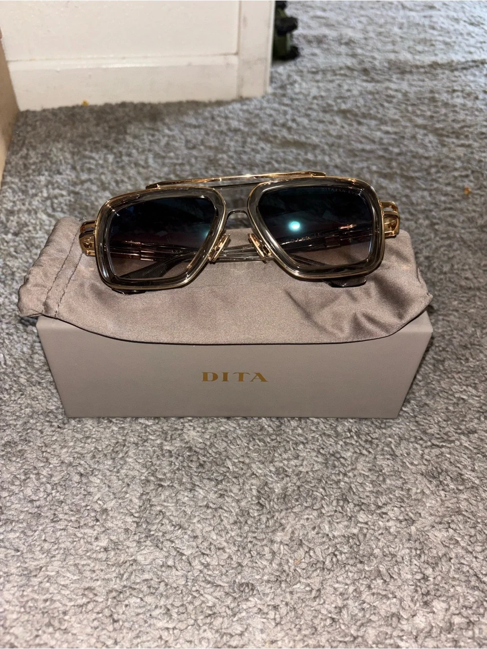 DITA Cream and Black Eyewear Case with Gold Logo