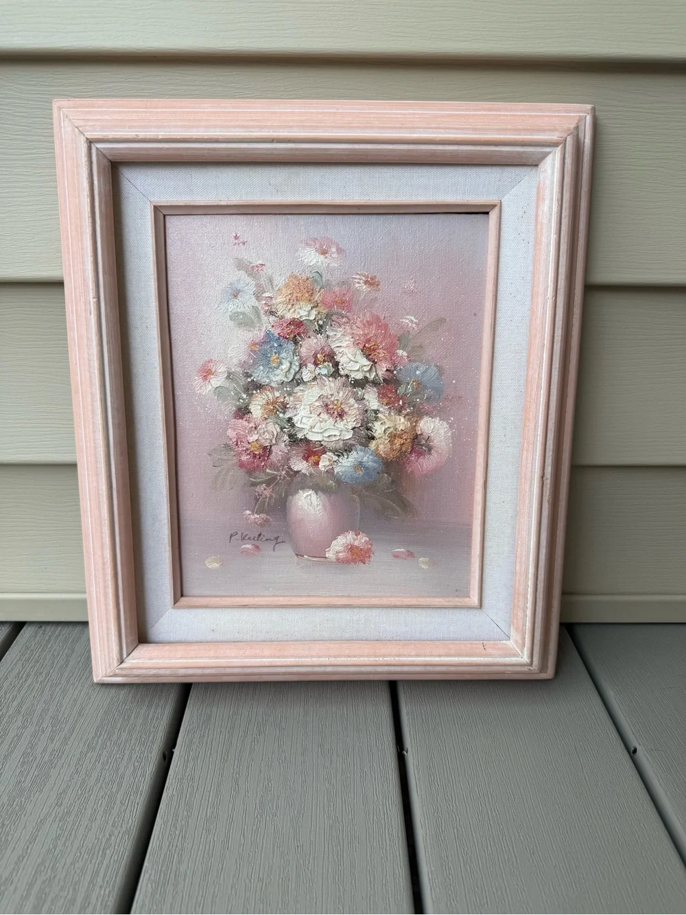 Vintage P. Keeling Signed Original Impasto Oil Floral Painting 8x10 Framed