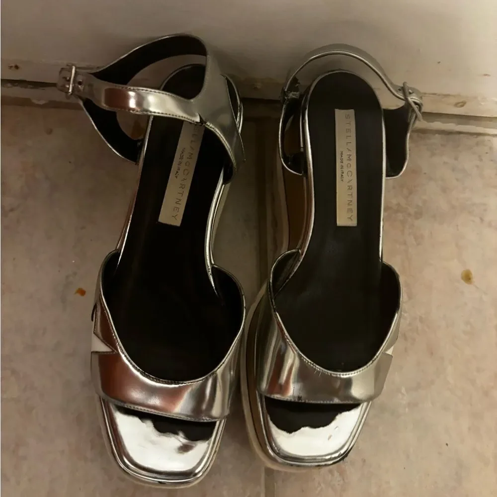 Stella McCartney Elyse Sandals wedge dress shoes open toe platforms metallic