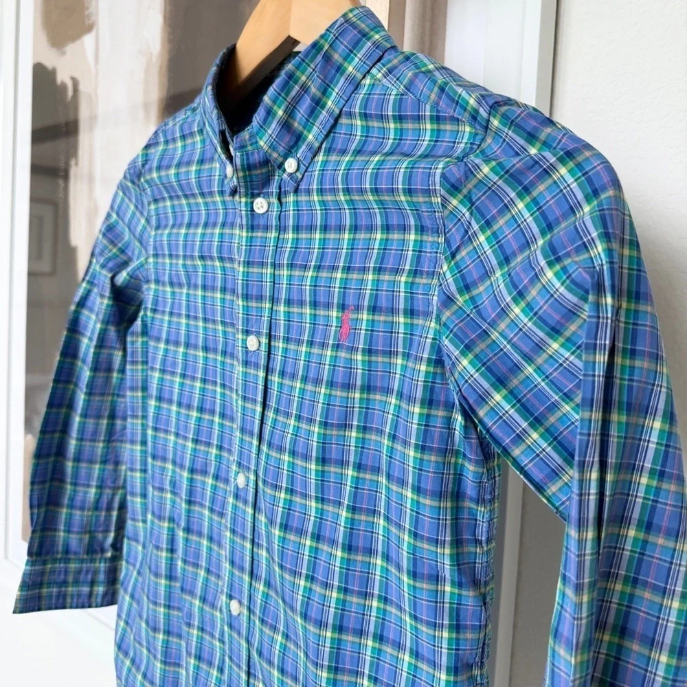 Ralph Lauren Boy’s Kids' Plaid Button-Down Shirt Size 6 Multicolor Casual Cotton