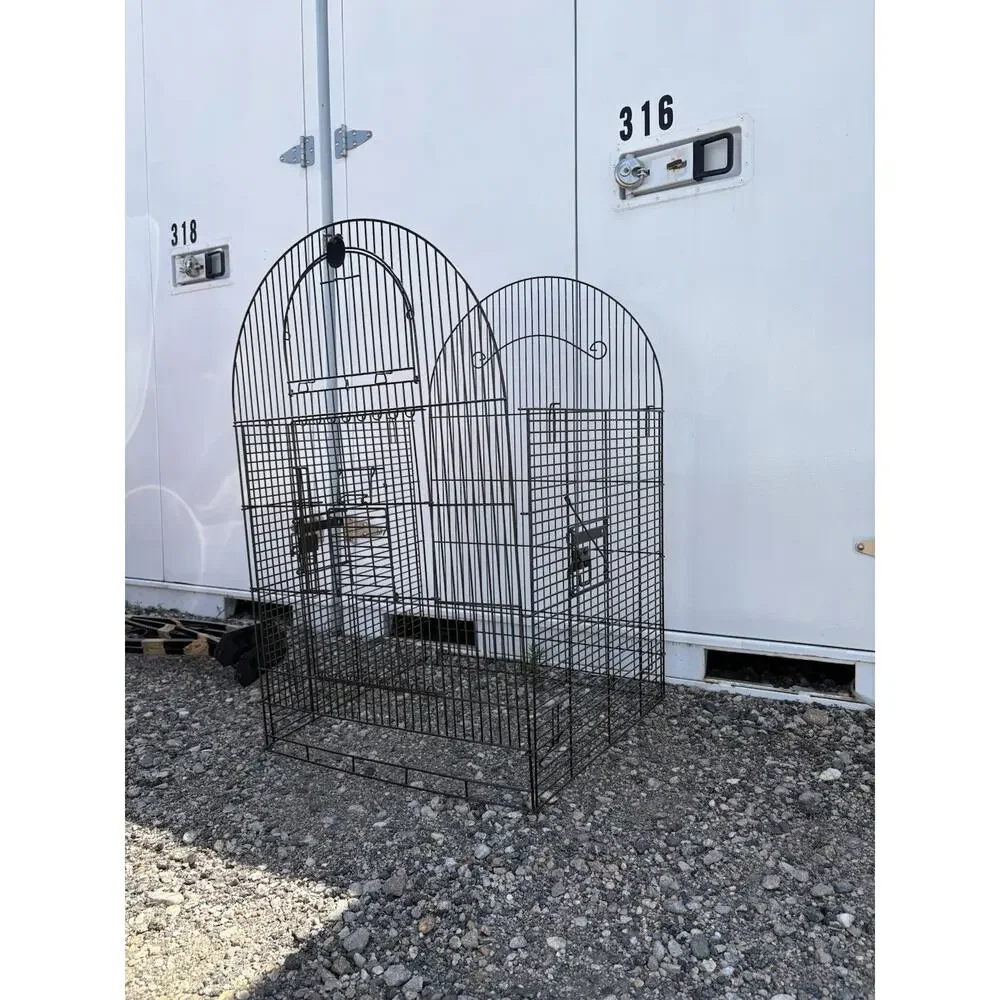 Black Metal Single Bird Cage, Wire with Arched Top & Front Door Latch, Large