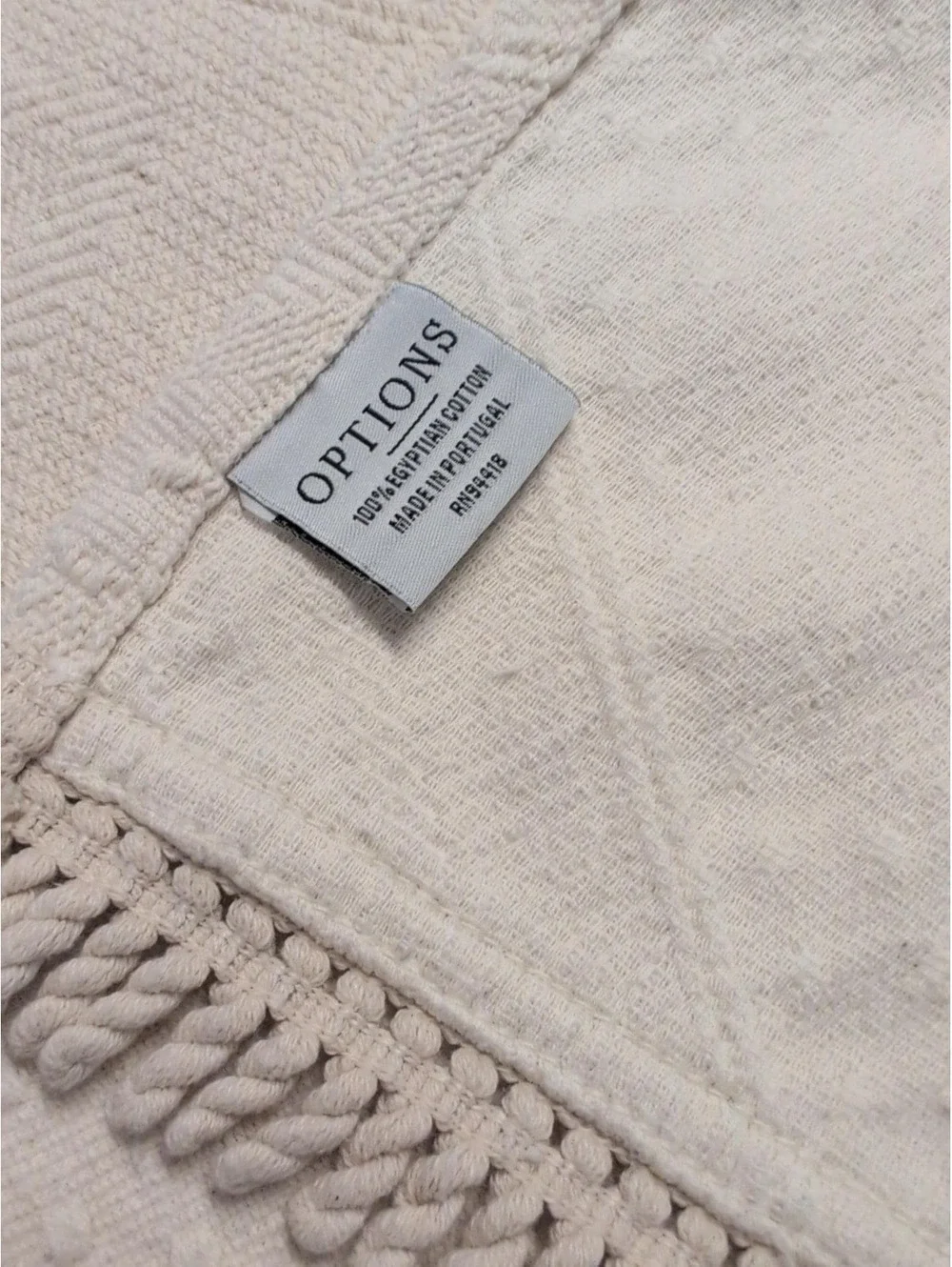 Vtg King Egyptian Cotton Matelassé Coverlet  Made in Portugal  Ivory/Tan Fringed