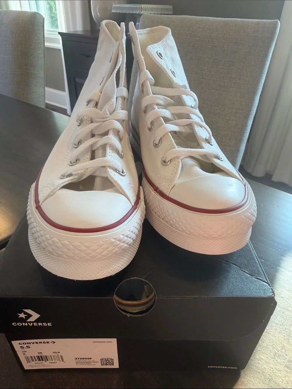 Converse White High-Top Sneakers with Red Midsole Stripe