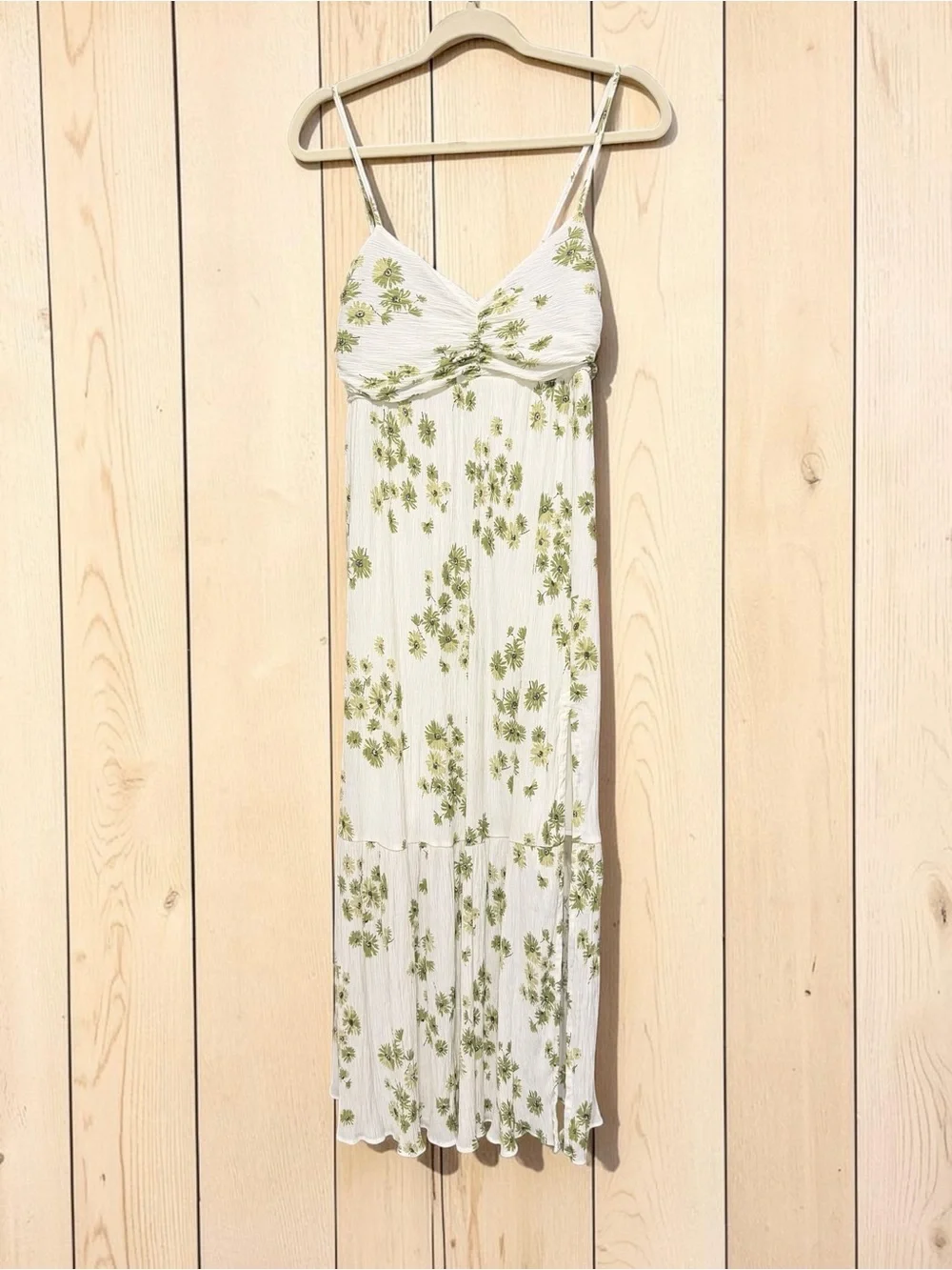 Abercrombie & Fitch White Maxi Dress with Green Floral Accents