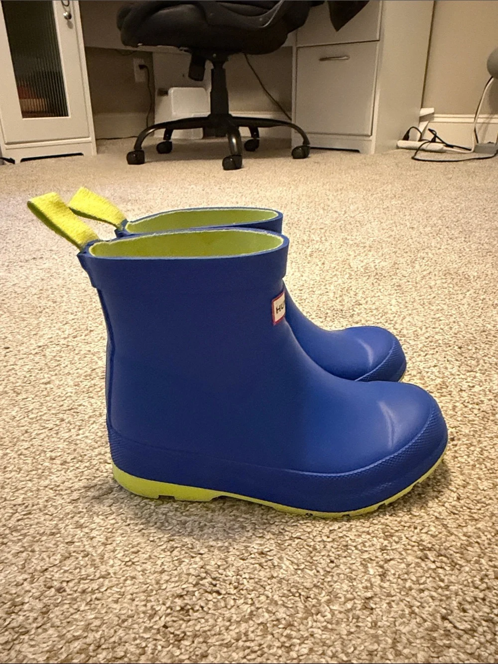 Hunter Kids Royal Blue Rain Boots with Neon Yellow Accents